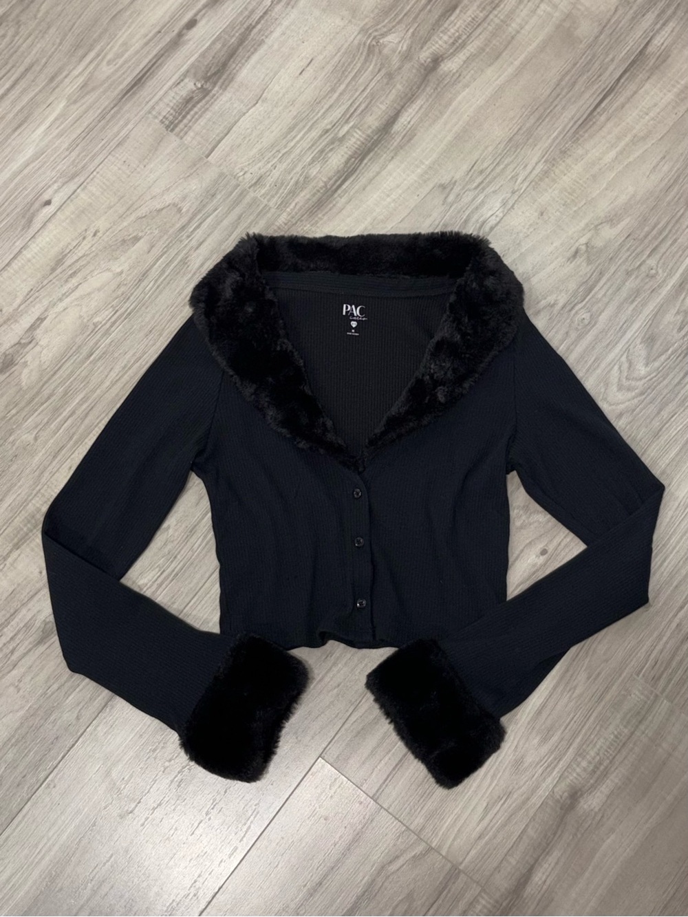 PacSun Y2K Black Faux Fur Ribbed Cardigan Sweater M